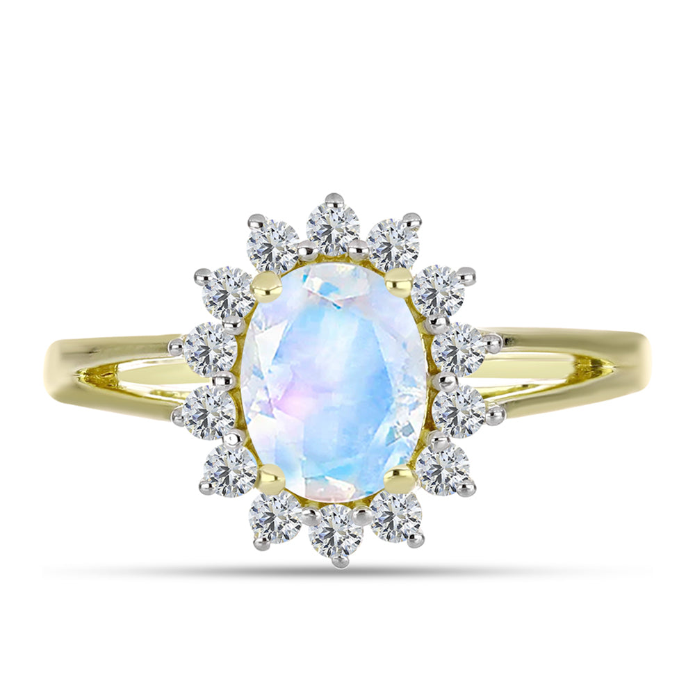Inel din Argint 925 Placat cu Aur ( 2.89 grame ) cu Piatra Lunii Curcubeu și Topaz Alb 2.2 Carate