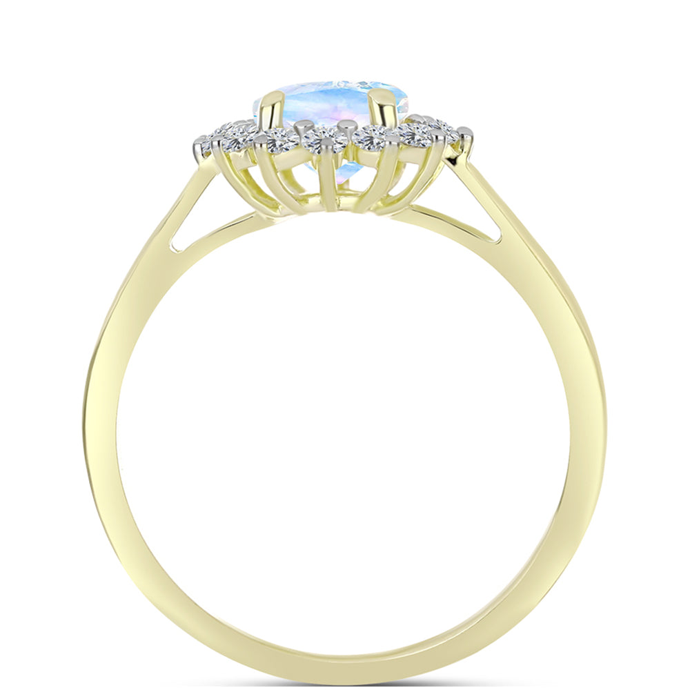 Inel din Argint 925 Placat cu Aur ( 2.89 grame ) cu Piatra Lunii Curcubeu și Topaz Alb 2.2 Carate 2 