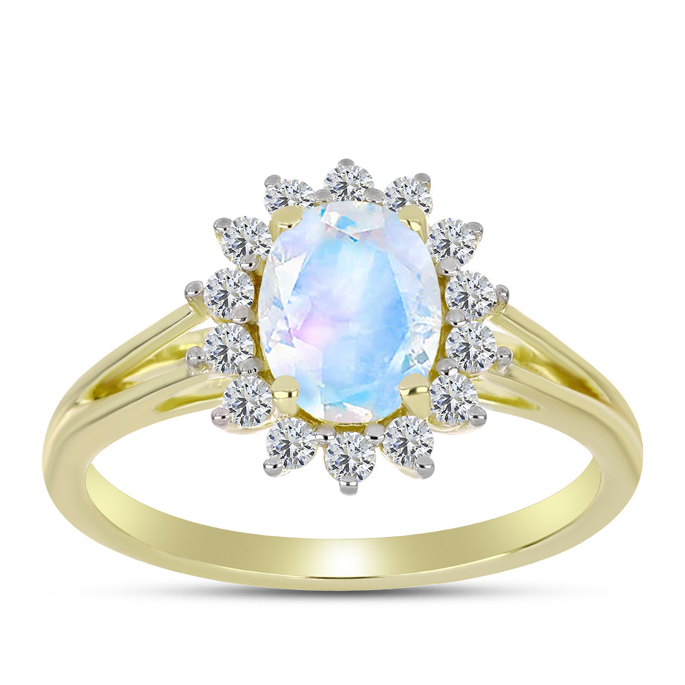 Inel din Argint 925 Placat cu Aur ( 2.89 grame ) cu Piatra Lunii Curcubeu și Topaz Alb 2.2 Carate