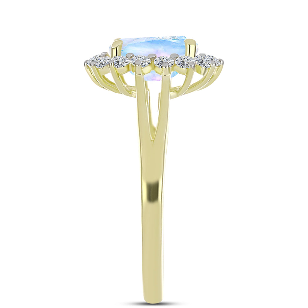 Inel din Argint 925 Placat cu Aur ( 2.89 grame ) cu Piatra Lunii Curcubeu și Topaz Alb 2.2 Carate 4 