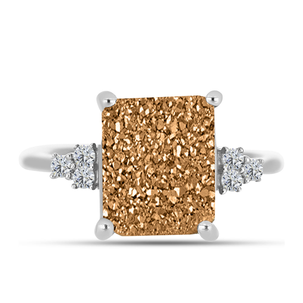 Inel din Argint 925 ( 1.92 grame ) cu Drusy Auriu și Topaz Alb 3.3 Carate 1 
