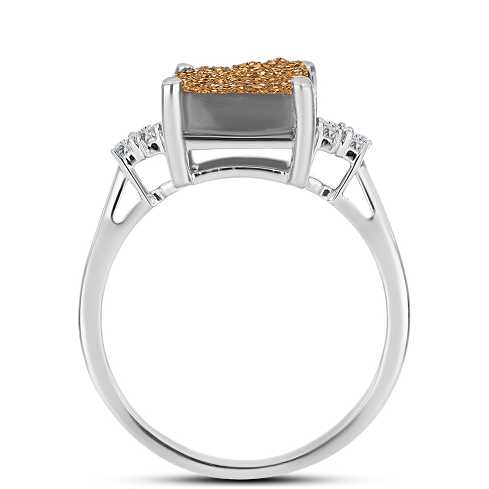 Inel din Argint 925 ( 1.92 grame ) cu Drusy Auriu și Topaz Alb 3.3 Carate 4 
