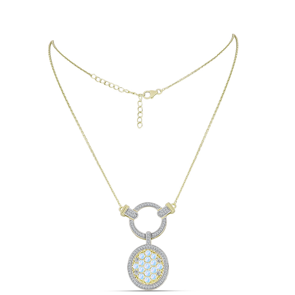 Colier din Argint 925 Placat cu Aur ( 9.27 grame ) cu Piatra Lunii Curcubeu și Topaz Alb 2.69 Carate 1 