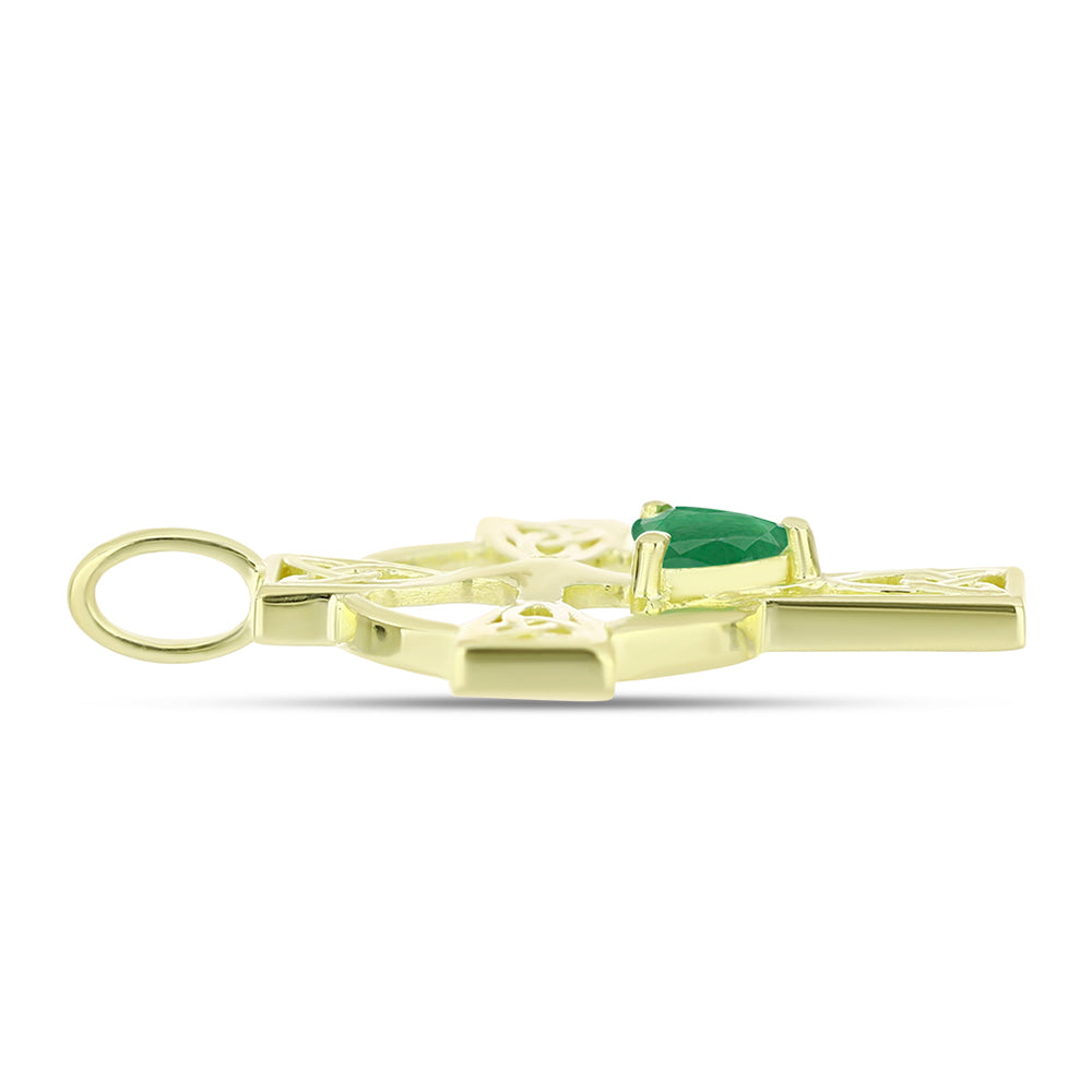 Cruce Pandantiv din Argint 925 Placat cu Aur ( 2.02 grame ) cu Smarald Brazilian 0.38 Carate 2 