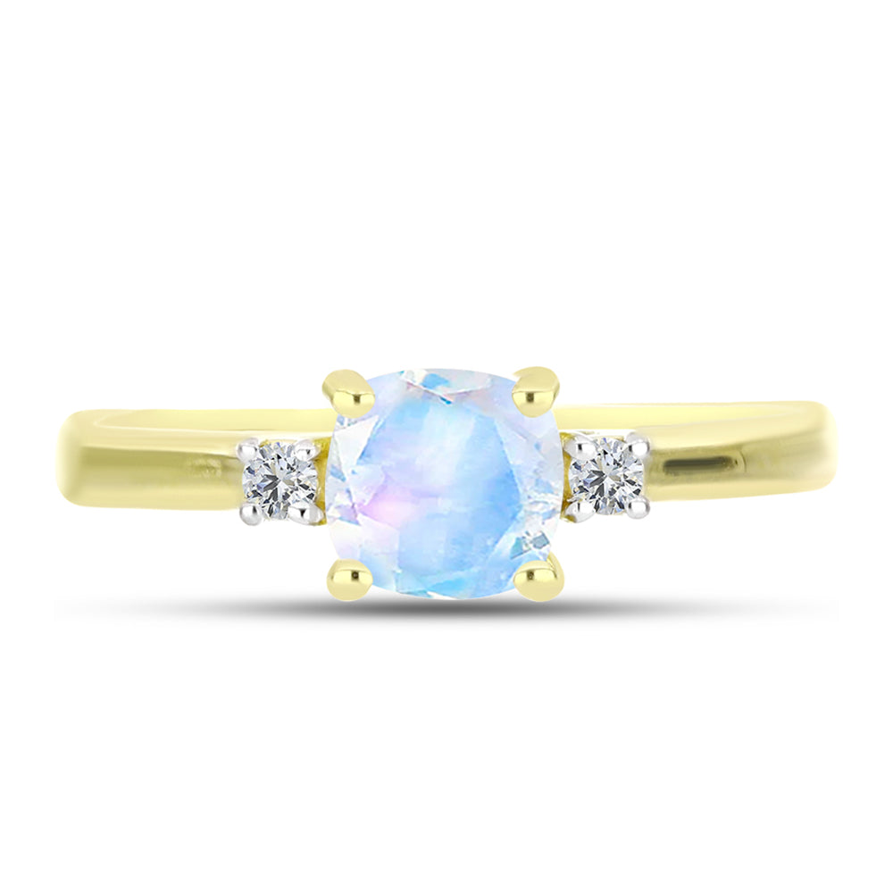 Inel din Argint 925 Placat cu Aur ( 2.46 grame ) cu Piatra Lunii Curcubeu și Topaz Alb 0.97 Carate 1 