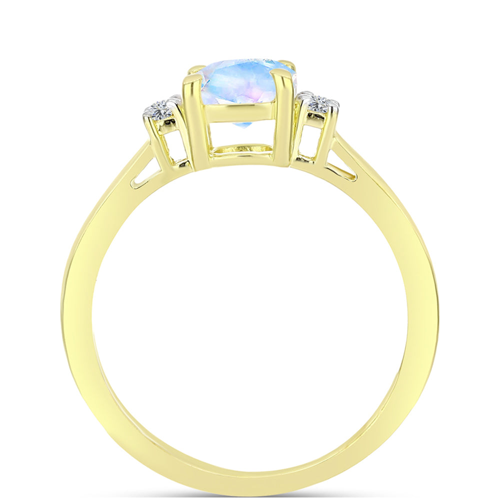Inel din Argint 925 Placat cu Aur ( 2.46 grame ) cu Piatra Lunii Curcubeu și Topaz Alb 0.97 Carate