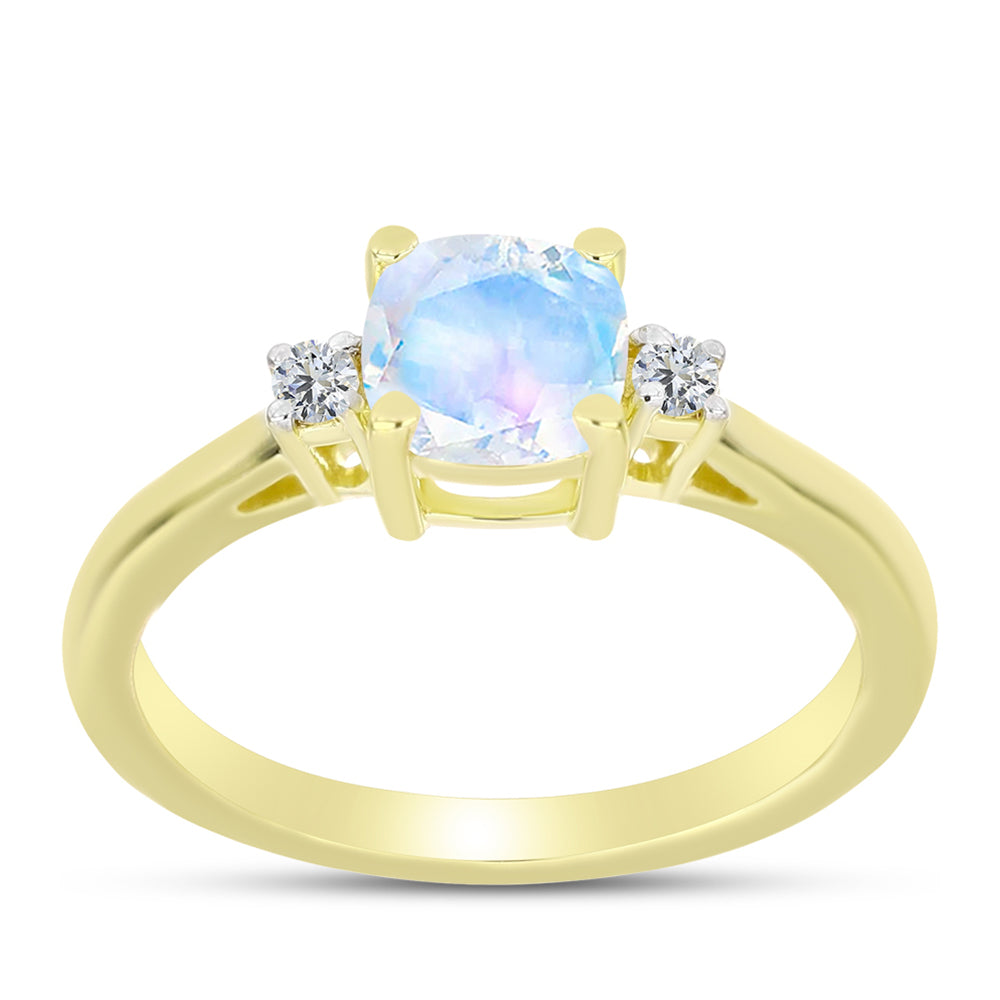 Inel din Argint 925 Placat cu Aur ( 2.46 grame ) cu Piatra Lunii Curcubeu și Topaz Alb 0.97 Carate