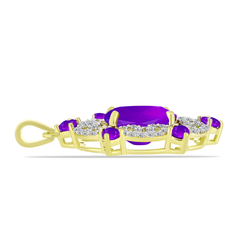 Pandantiv din Argint 925 Placat cu Aur ( 3.86 grame ) cu Agat Violet și Topaz Alb 5.99 Carate 2 
