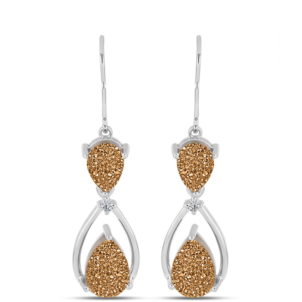 Cercei din Argint 925 ( 3.75 grame ) cu Drusy Auriu și Topaz Alb 6.69 Carate 1 