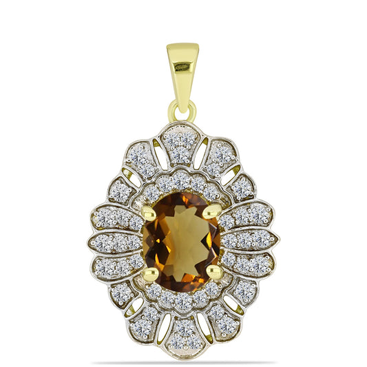 Pandantiv din Argint 925 Placat cu Aur ( 2.6 grame ) cu Cuarț Coniac și Topaz Alb 2.19 Carate