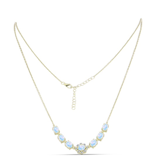 Colier din Argint 925 Placat cu Aur ( 4.66 grame ) cu Piatra Lunii Curcubeu și Topaz Alb 2.55 Carate