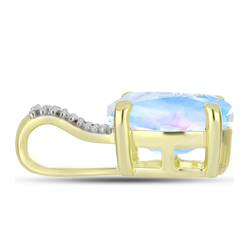 Pandantiv din Argint 925 Placat cu Aur ( 0.92 grame ) cu Piatra Lunii Curcubeu și Topaz Alb 1.66 Carate