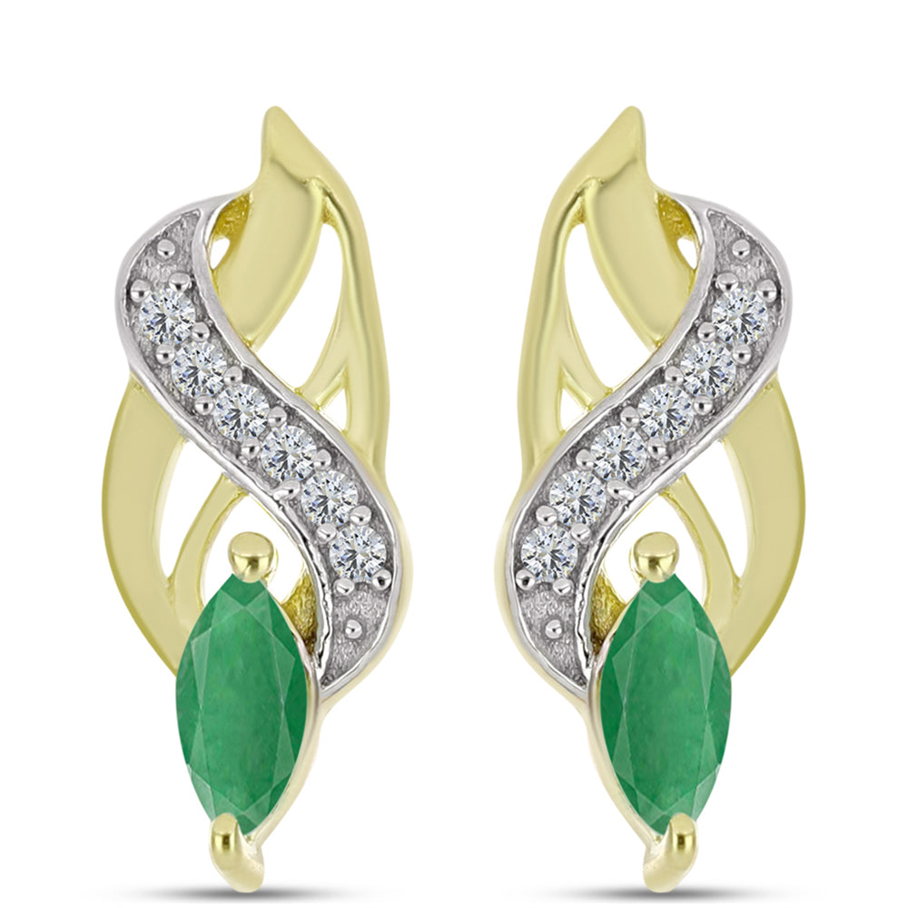 Cercei din Argint 925 Placat cu Aur ( 3.46 grame ) cu Smarald Brazilian și Topaz Alb 0.62 Carate