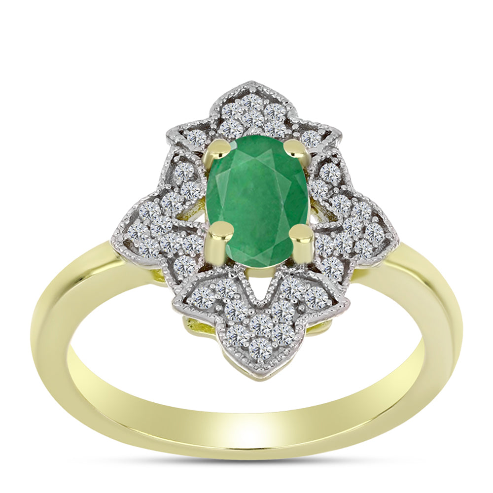 Inel din Argint 925 Placat cu Aur ( 3.21 grame ) cu Smarald Brazilian și Topaz Alb 1.03 Carate 3 