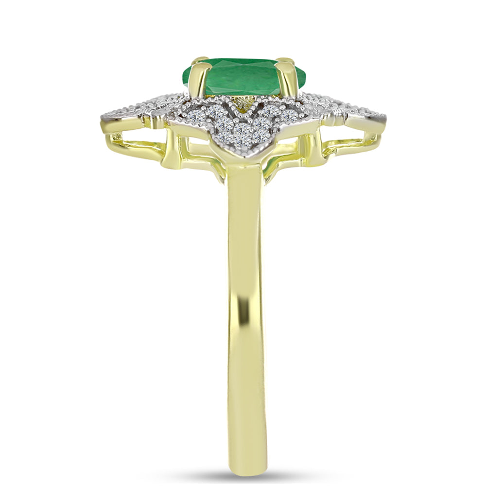 Inel din Argint 925 Placat cu Aur ( 3.21 grame ) cu Smarald Brazilian și Topaz Alb 1.03 Carate 4 