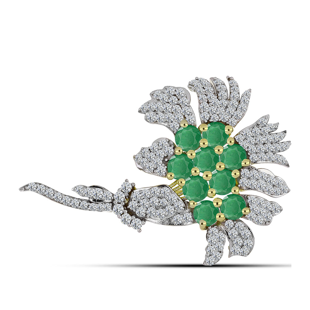 Broşă din Argint 925 Placat cu Aur ( 6.76 grame ) cu Smarald Brazilian și Topaz Alb 2.76 Carate 1 