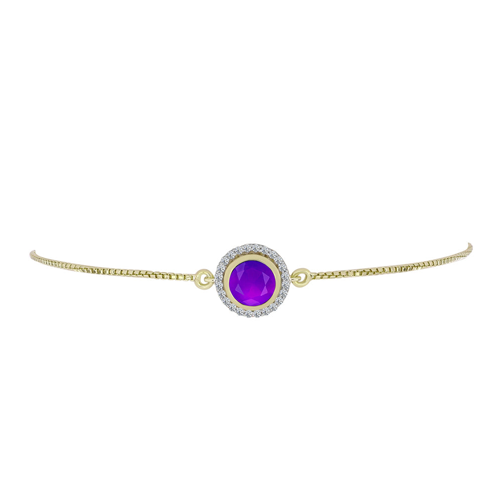 Brățară din Argint 925 Placat cu Aur ( 3.29 grame ) cu Agat Violet și Topaz Alb 1.49 Carate 2 