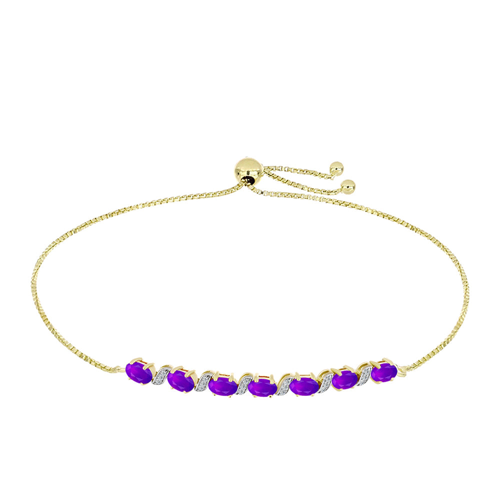 Brățară din Argint 925 Placat cu Aur ( 5.71 grame ) cu Agat Violet și Topaz Alb 2.89 Carate 1 