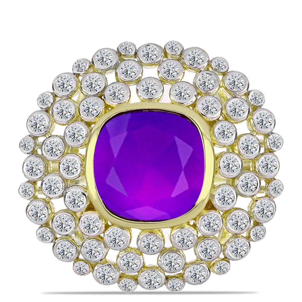 Inel din Argint 925 Placat cu Aur ( 4.79 grame ) cu Agat Violet și Topaz Alb 3.57 Carate