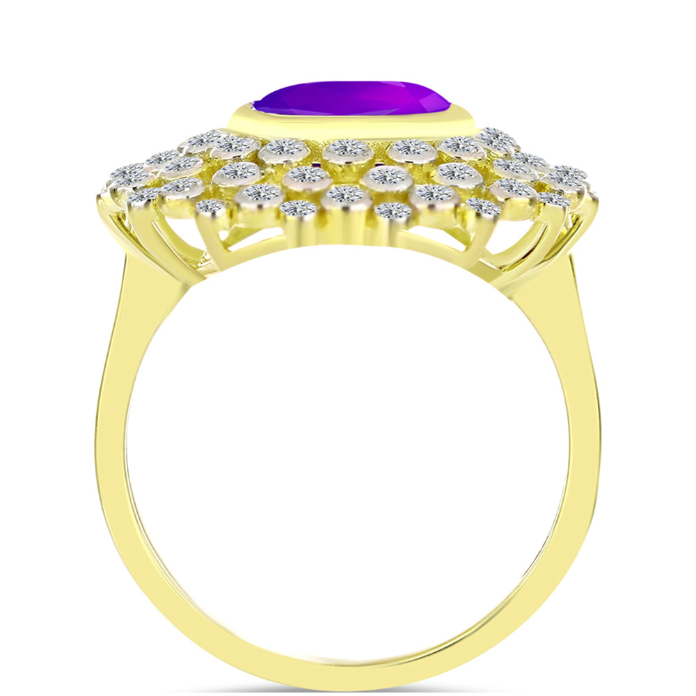 Inel din Argint 925 Placat cu Aur ( 4.79 grame ) cu Agat Violet și Topaz Alb 3.57 Carate 2 