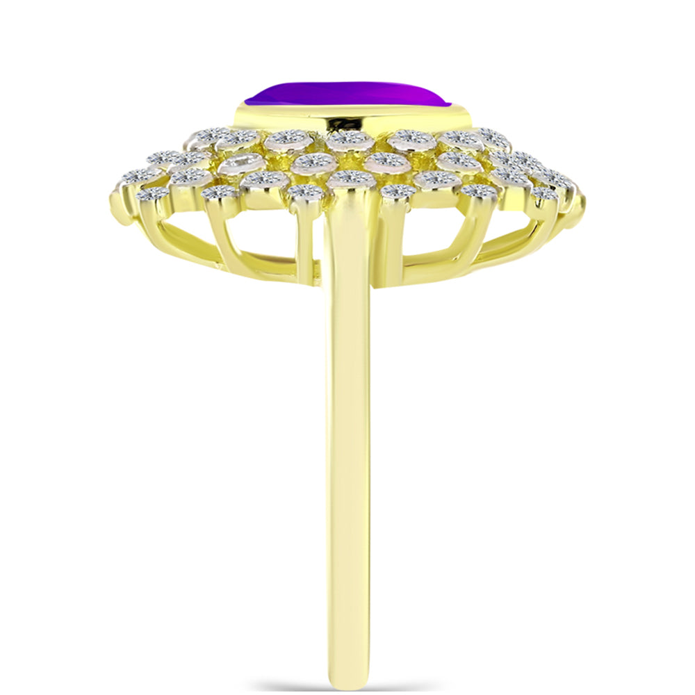 Inel din Argint 925 Placat cu Aur ( 4.79 grame ) cu Agat Violet și Topaz Alb 3.57 Carate 4 