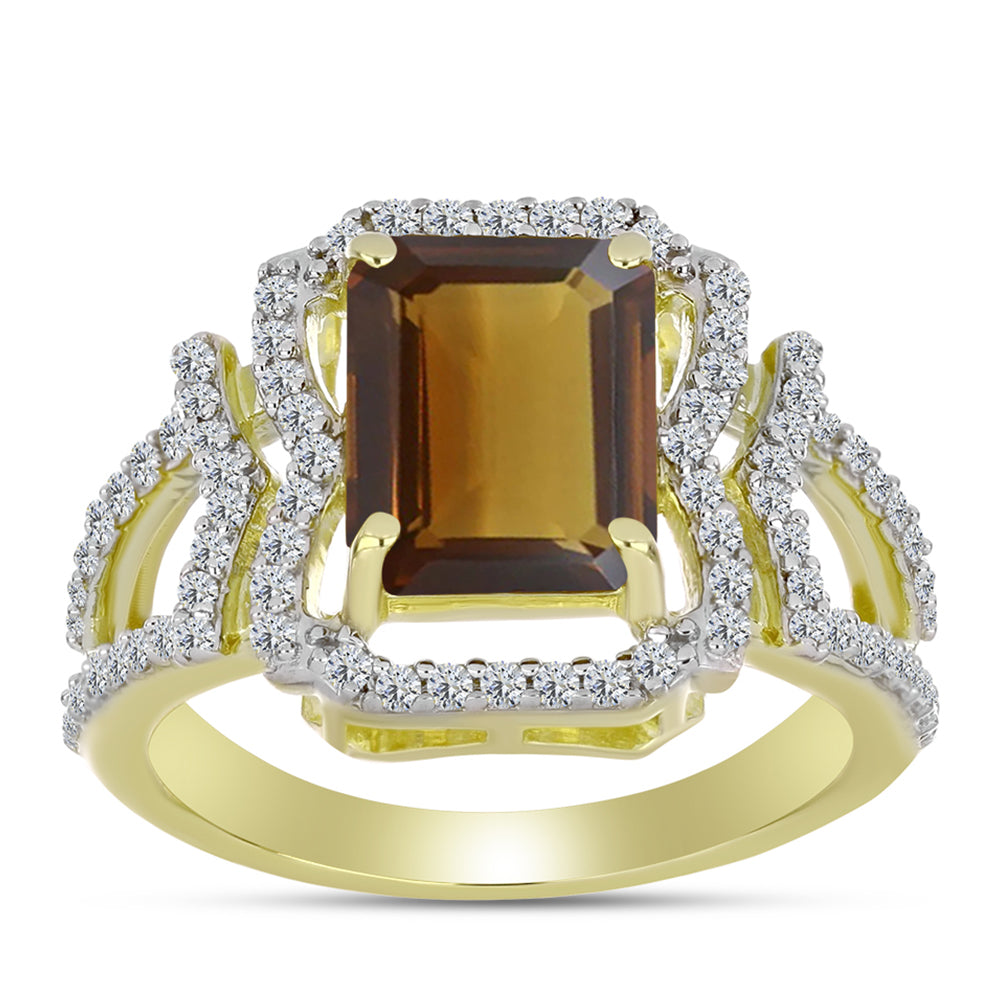 Inel din Argint 925 Placat cu Aur ( 4.43 grame ) cu Cuarț Coniac și Topaz Alb 3.62 Carate
