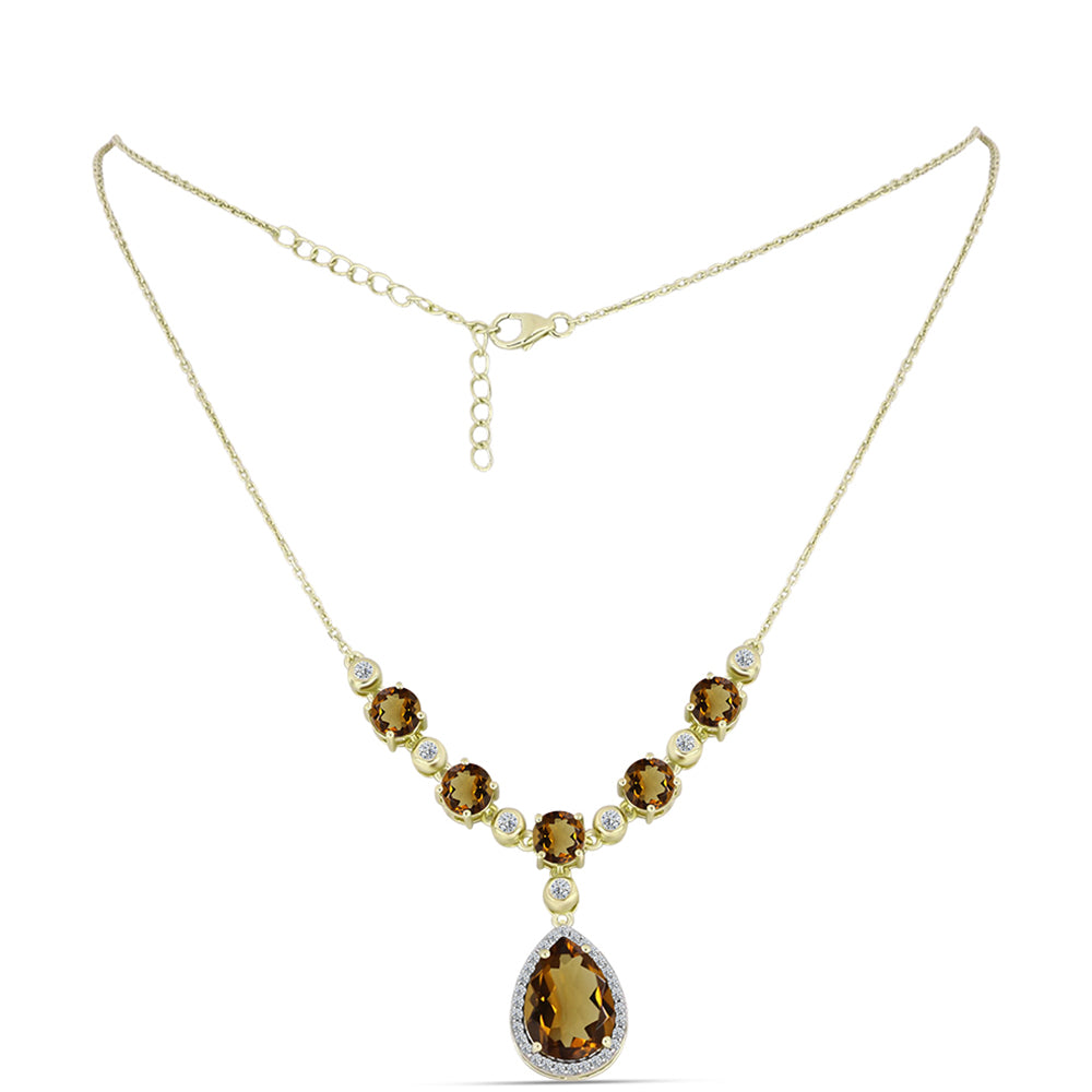 Colier din Argint 925 Placat cu Aur ( 7.19 grame ) cu Cuarț Coniac și Topaz Alb 8.95 Carate 1 