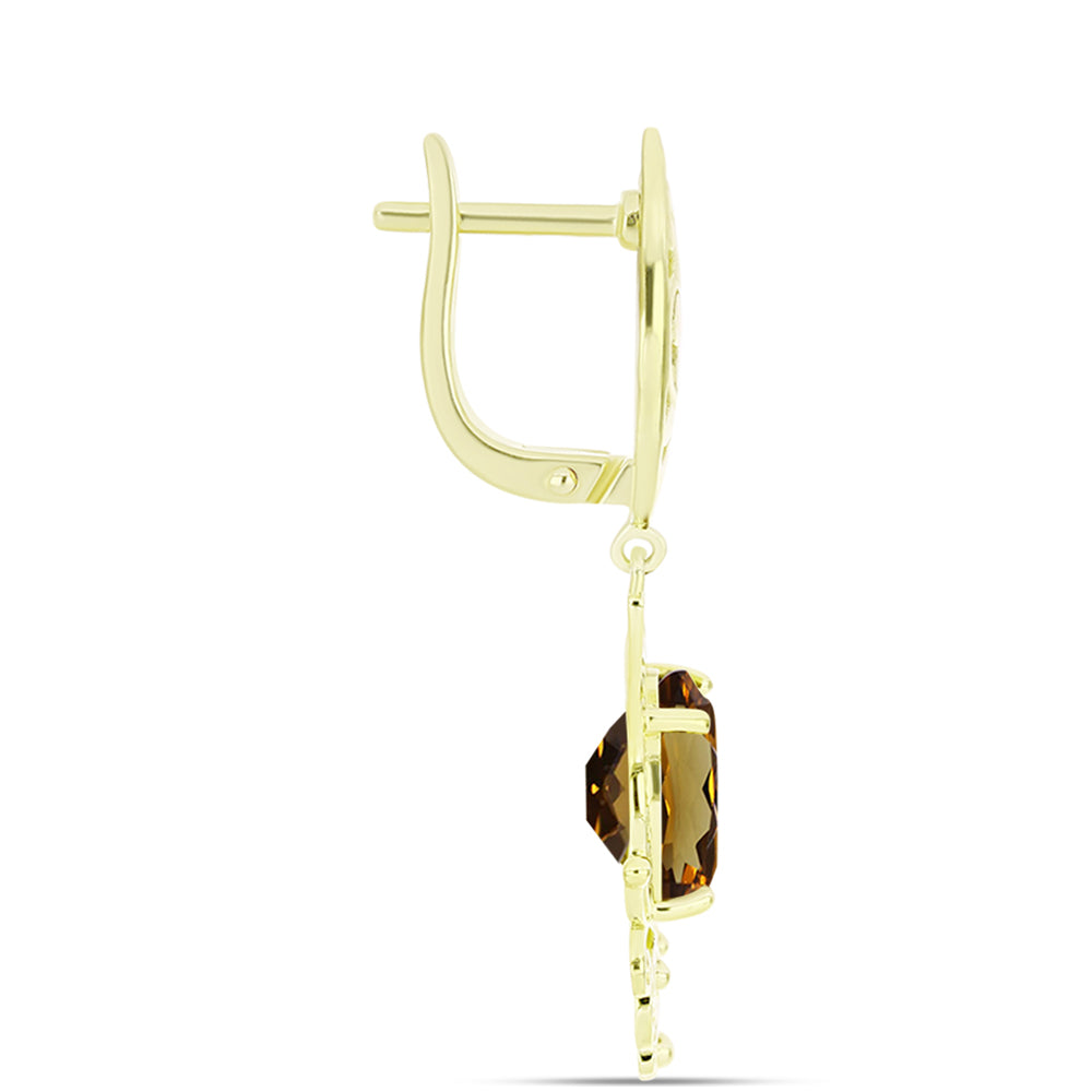 Cercei din Argint 925 Placat cu Aur ( 6.55 grame ) cu Cuarț Coniac 6.38 Carate 2 