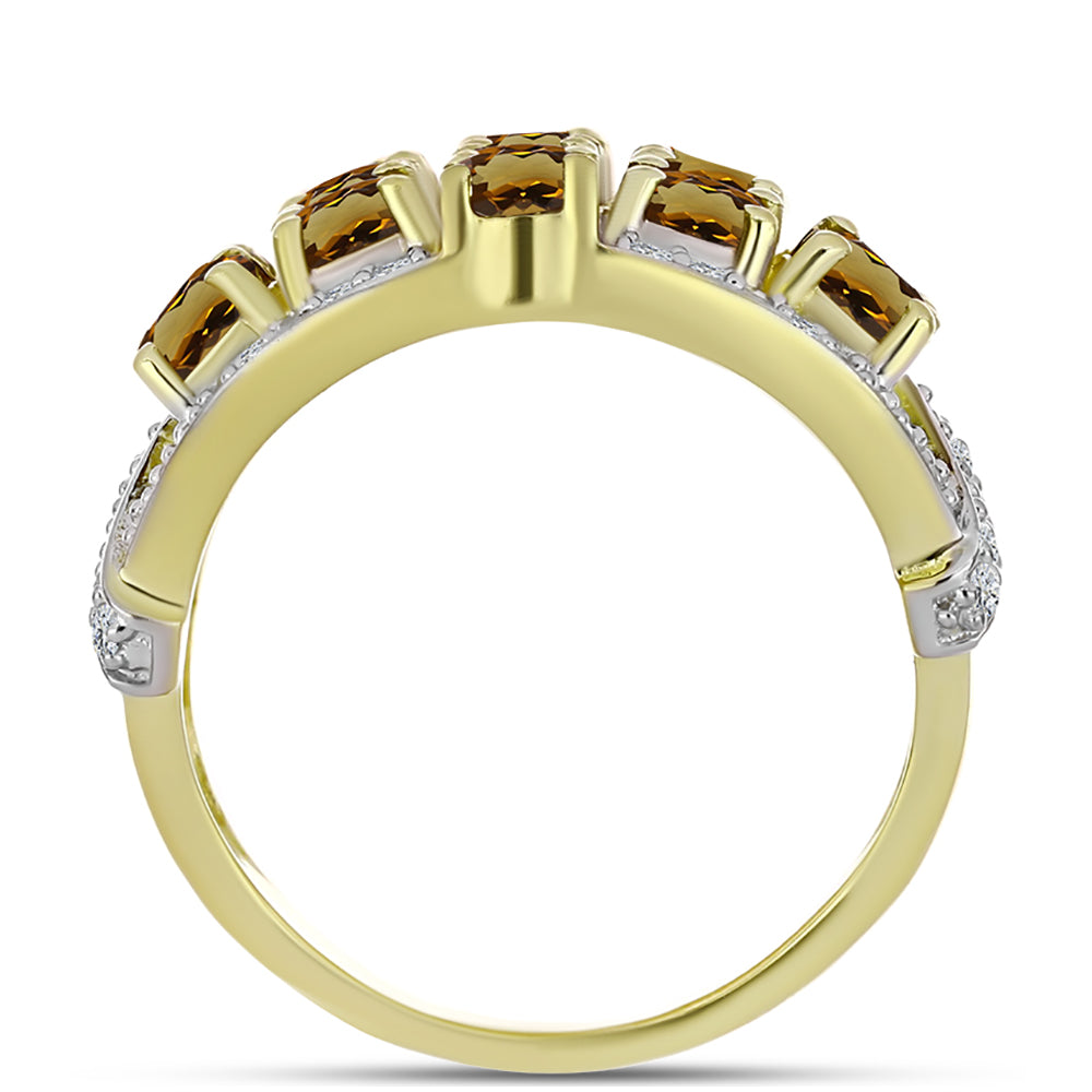 Inel din Argint 925 Placat cu Aur ( 6.81 grame ) cu Cuarț Coniac și Topaz Alb 4.09 Carate