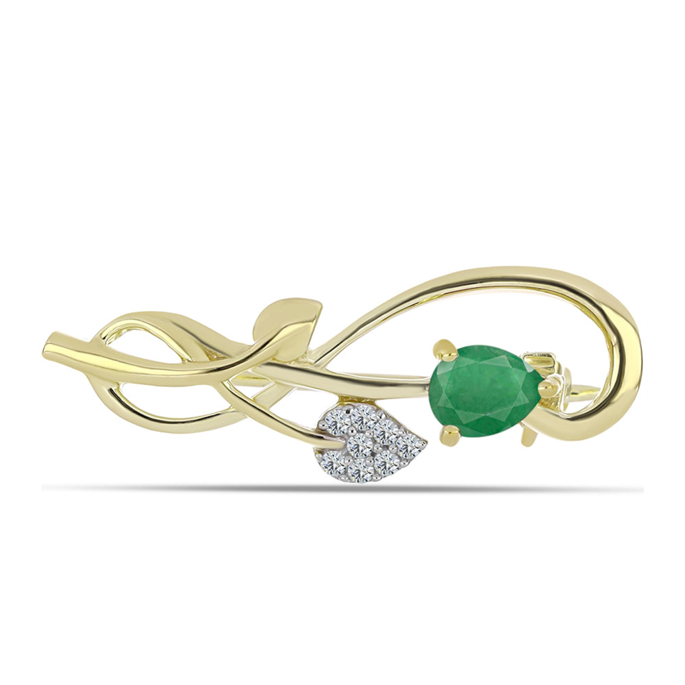 Broşă din Argint 925 Placat cu Aur ( 2.07 grame ) cu Smarald Brazilian și Topaz Alb 0.35 Carate