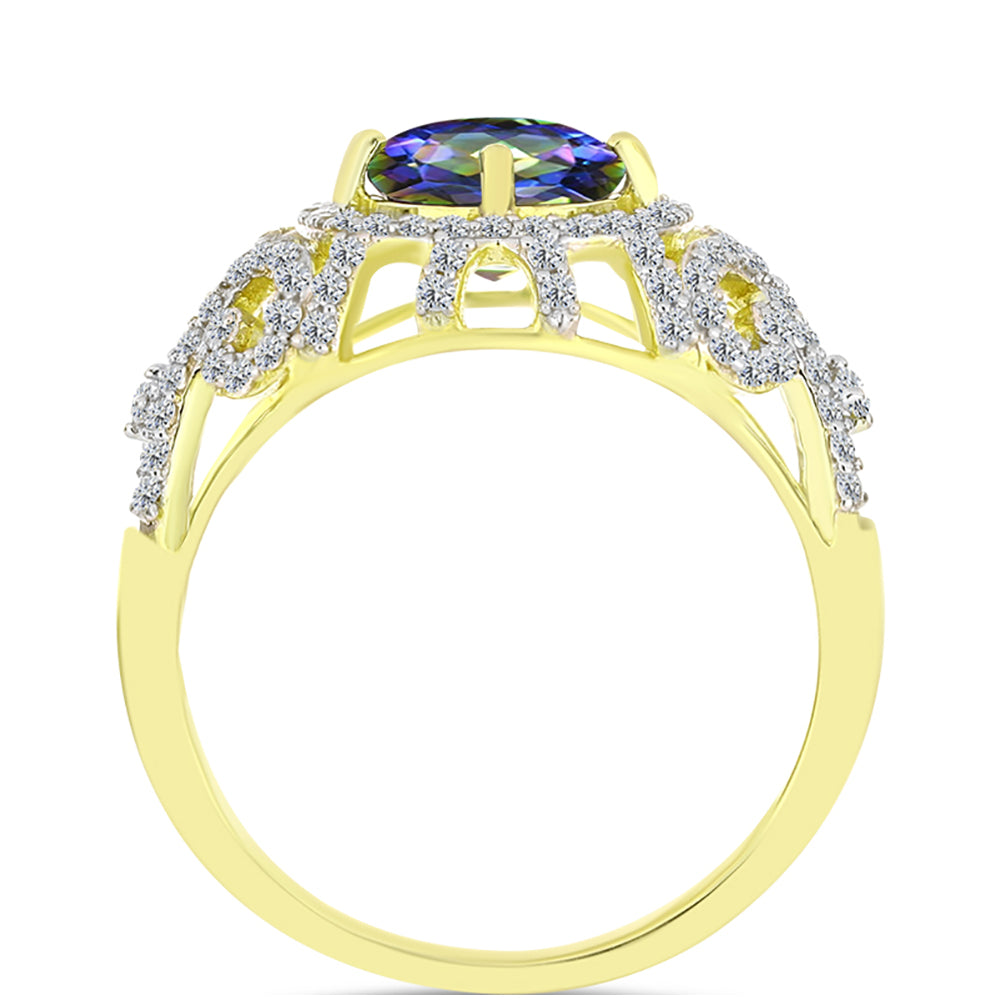 Inel din Argint 925 Placat cu Aur ( 3.9 grame ) cu Topaz Mistic și Topaz Alb 2.67 Carate 2 
