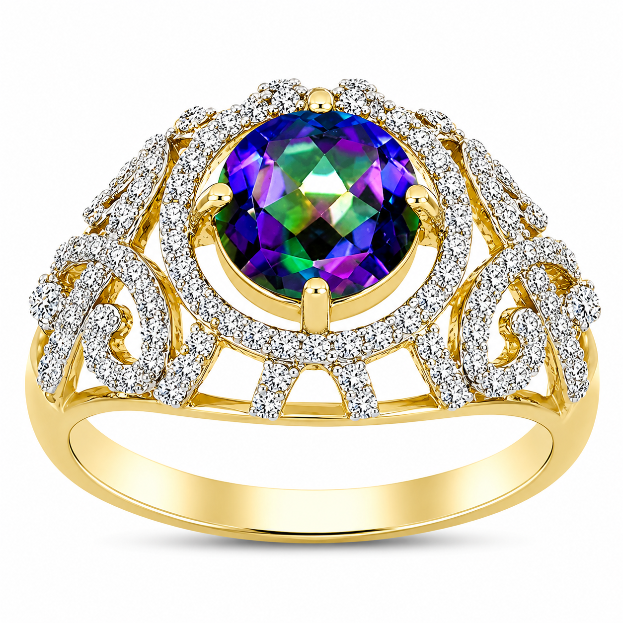Inel din Argint 925 Placat cu Aur ( 3.9 grame ) cu Topaz Mistic și Topaz Alb 2.67 Carate