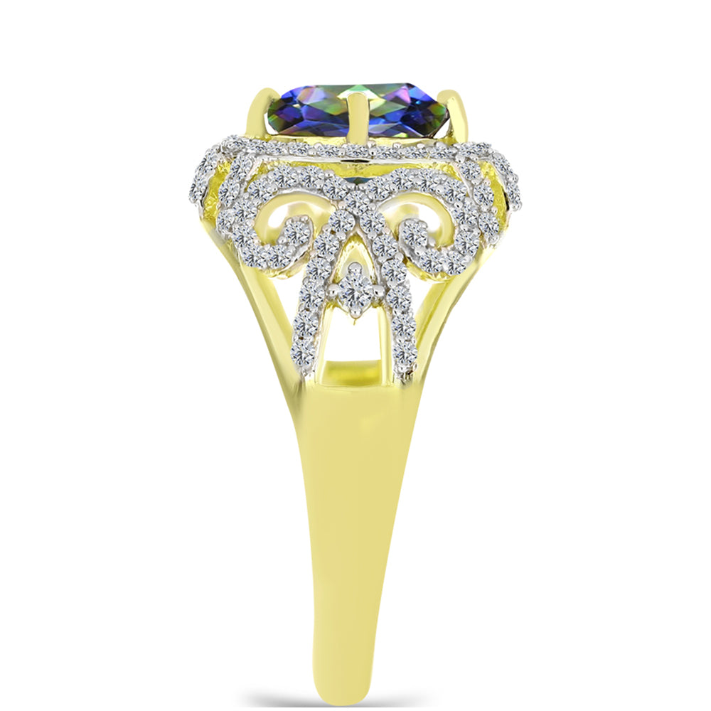 Inel din Argint 925 Placat cu Aur ( 3.9 grame ) cu Topaz Mistic și Topaz Alb 2.67 Carate