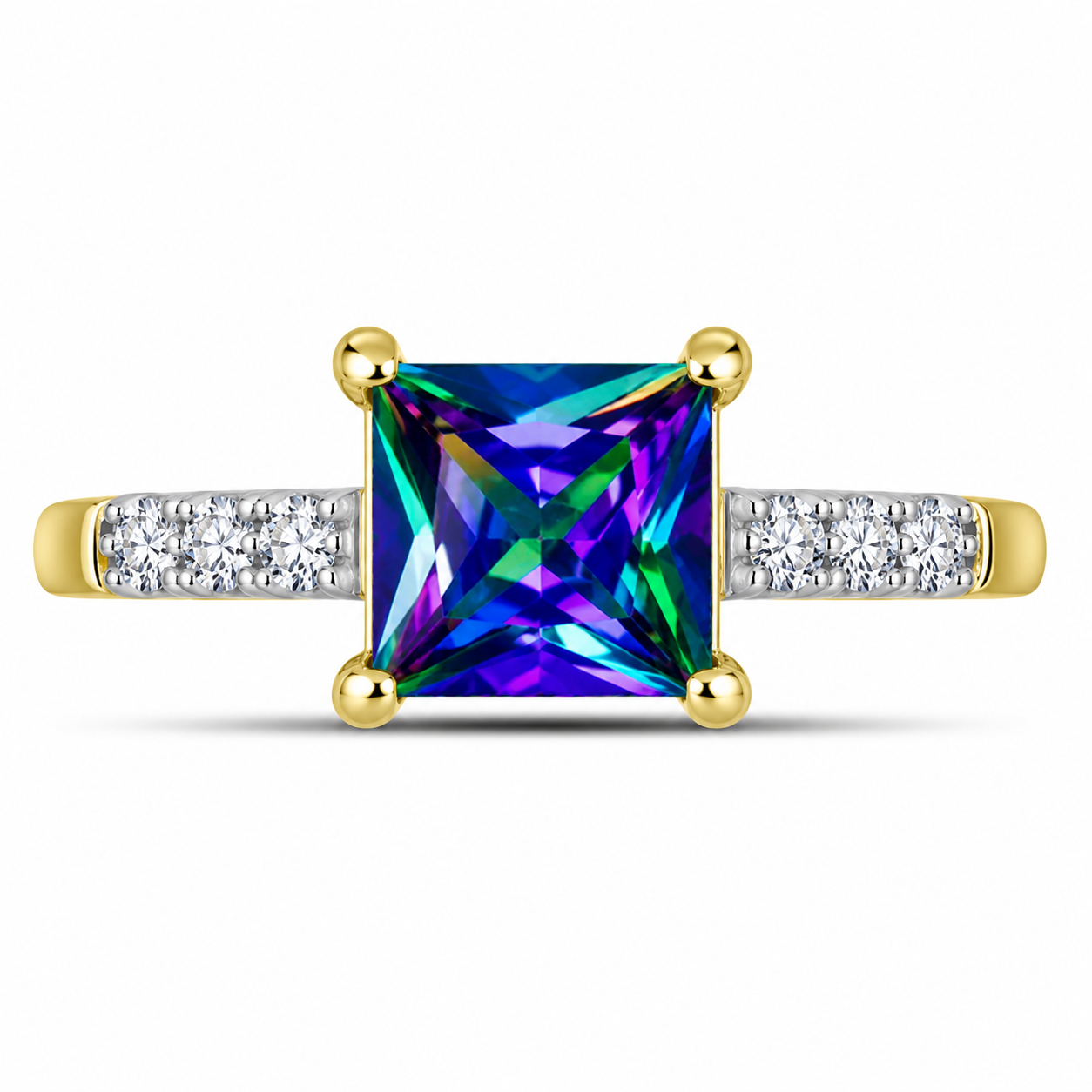Inel din Argint 925 Placat cu Aur ( 2.22 grame ) cu Topaz Mistic și Topaz Alb 1.55 Carate 1 