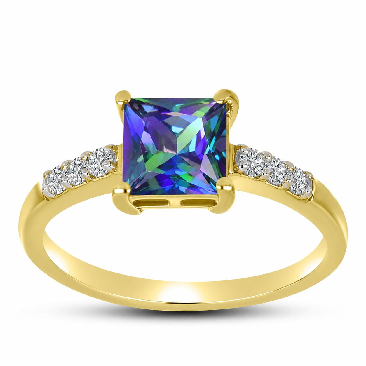 Inel din Argint 925 Placat cu Aur ( 2.22 grame ) cu Topaz Mistic și Topaz Alb 1.55 Carate 4 