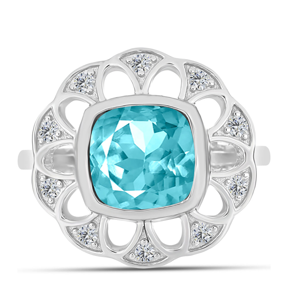 Inel din Argint 925 ( 3.62 grame ) cu Cuarț Paraiba și Topaz Alb 2.12 Carate