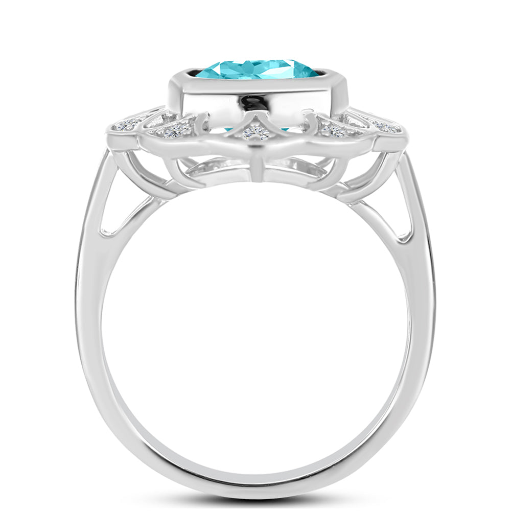 Inel din Argint 925 ( 3.62 grame ) cu Cuarț Paraiba și Topaz Alb 2.12 Carate