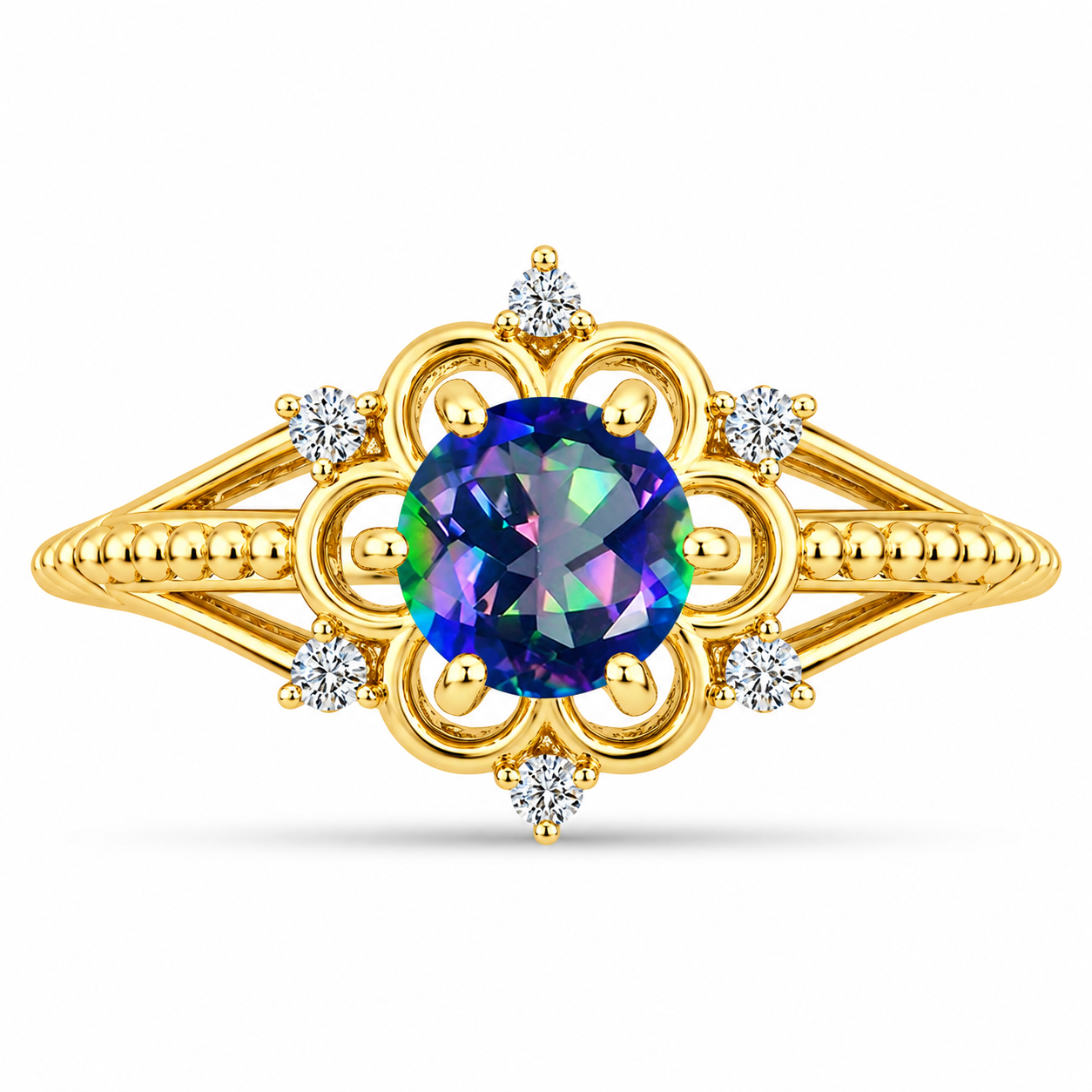 Inel din Argint 925 Placat cu Aur ( 2.62 grame ) cu Topaz Mistic și Topaz Alb 0.85 Carate