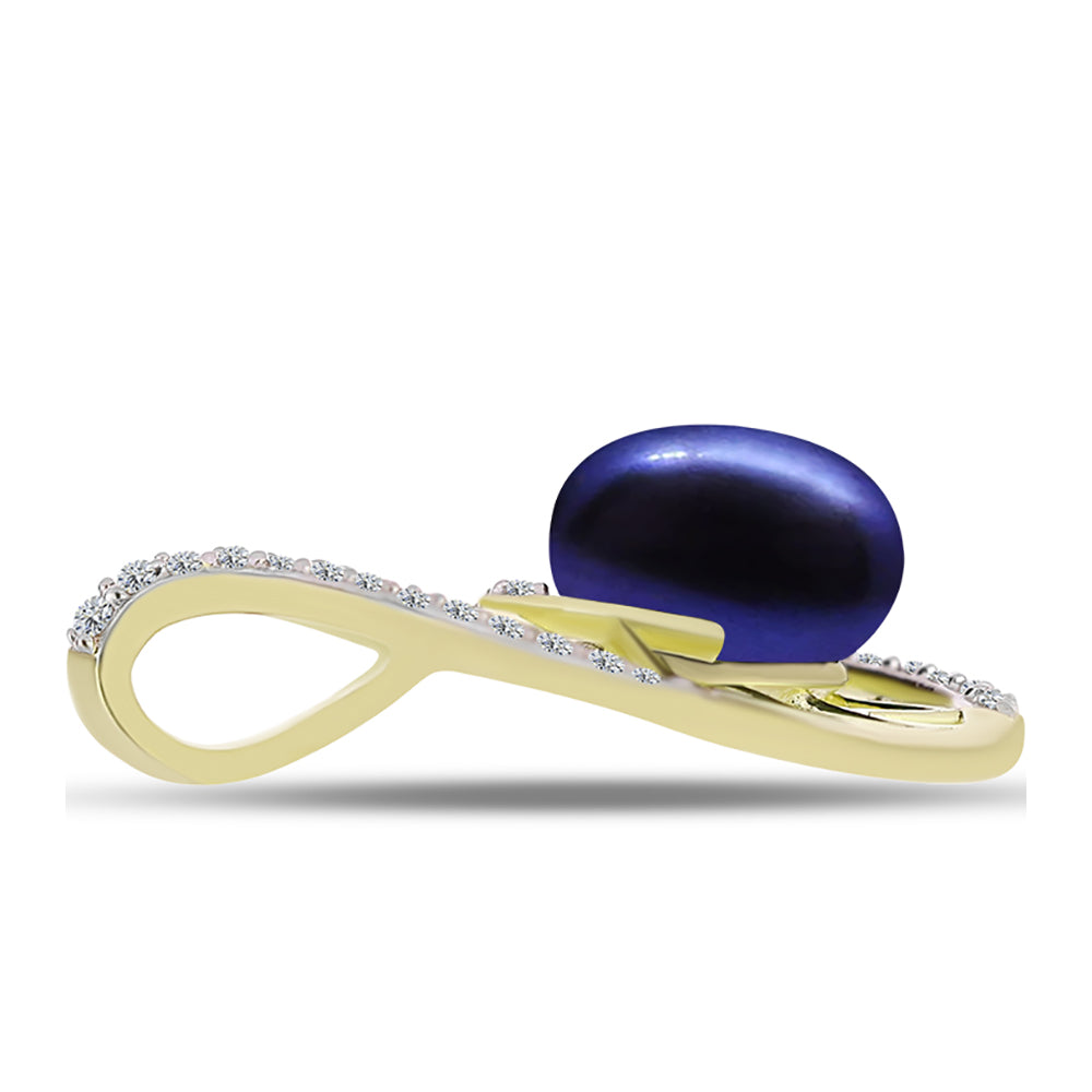 Pandantiv din Argint 925 Placat cu Aur ( 1.72 grame ) cu Perlă de Cultură Neagră și Topaz Alb 3.88 Carate 2 