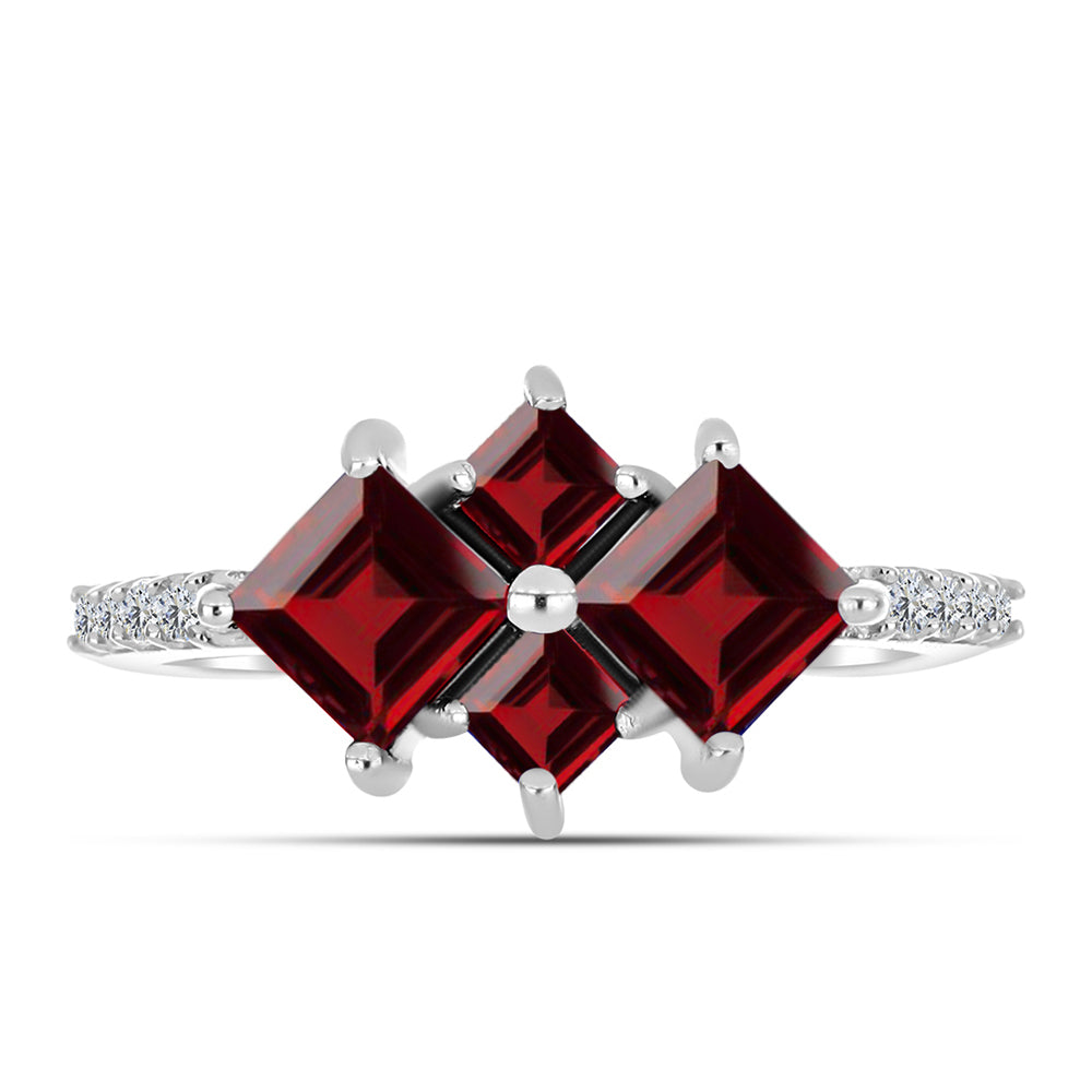 Inel din Argint 925 ( 2.5 grame ) cu Granat Barton și Topaz Alb 2.44 Carate