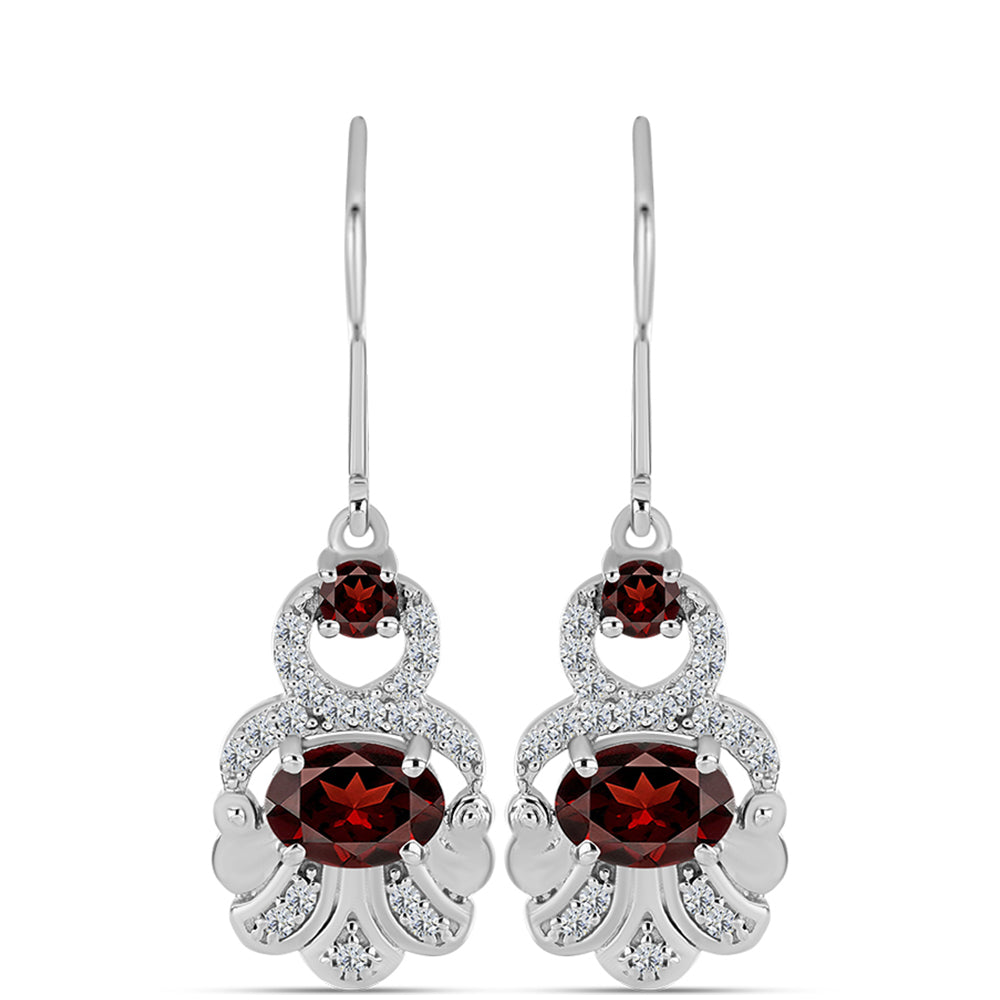 Cercei din Argint 925 ( 3.46 grame ) cu Granat Barton și Topaz Alb 2.38 Carate 1 