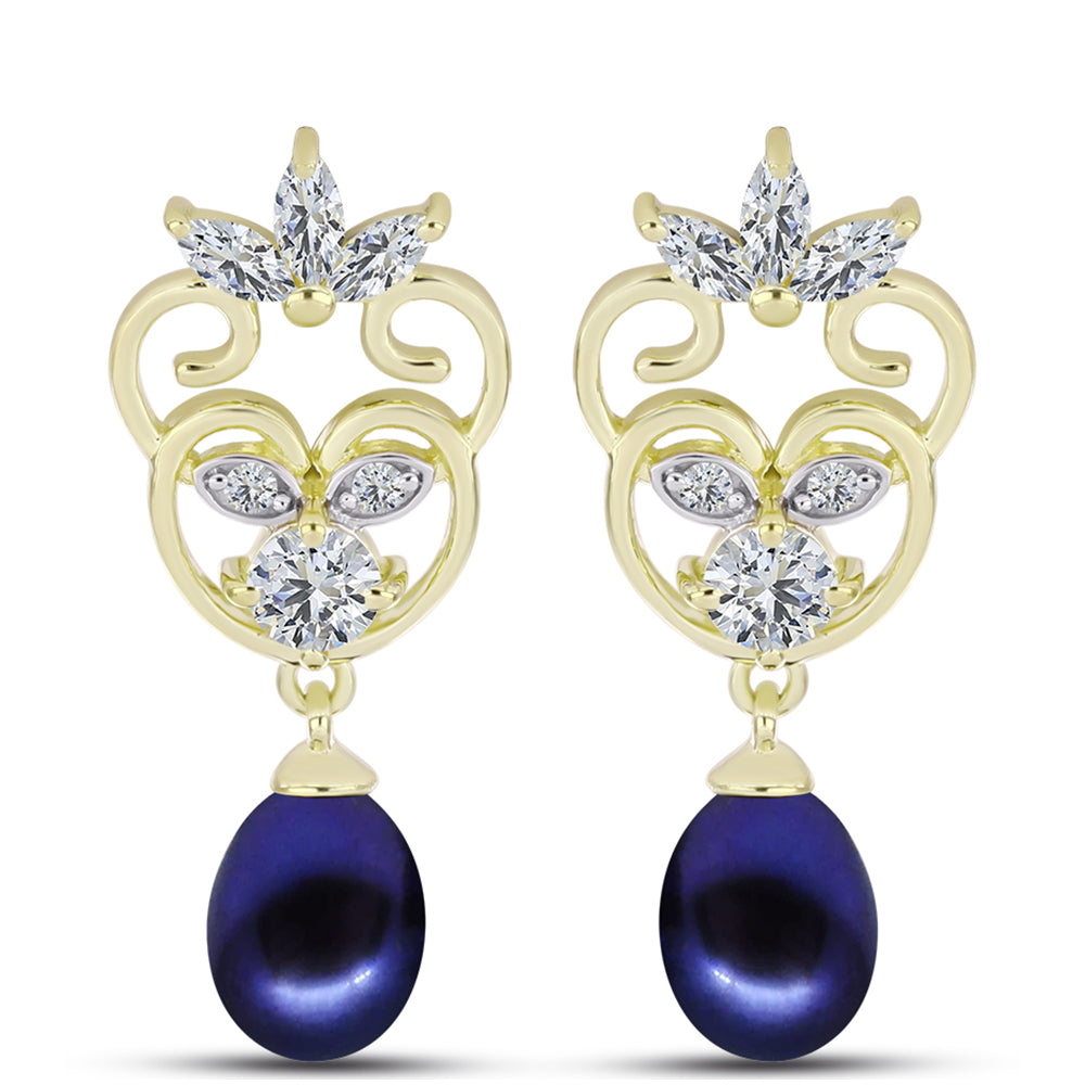 Cercei din Argint 925 Placat cu Aur ( 3.85 grame ) cu Perlă de Cultură Neagră și Topaz Alb 5.85 Carate 1 