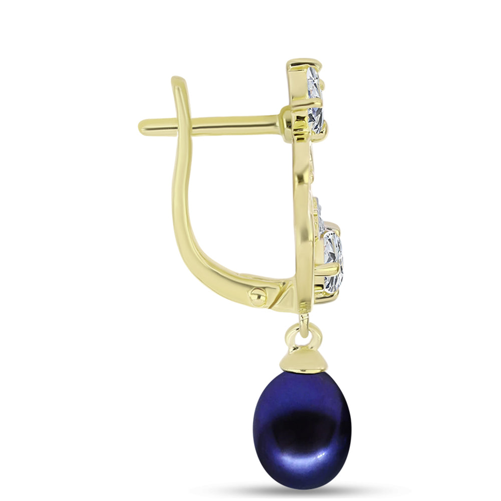 Cercei din Argint 925 Placat cu Aur ( 3.85 grame ) cu Perlă de Cultură Neagră și Topaz Alb 5.85 Carate 2 