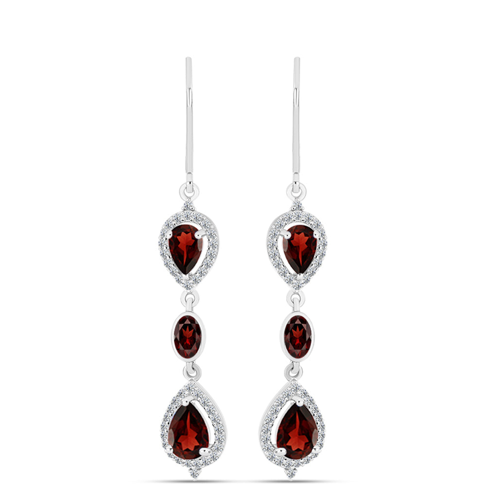 Cercei din Argint 925 ( 3.36 grame ) cu Granat Barton și Topaz Alb 3.87 Carate 1 