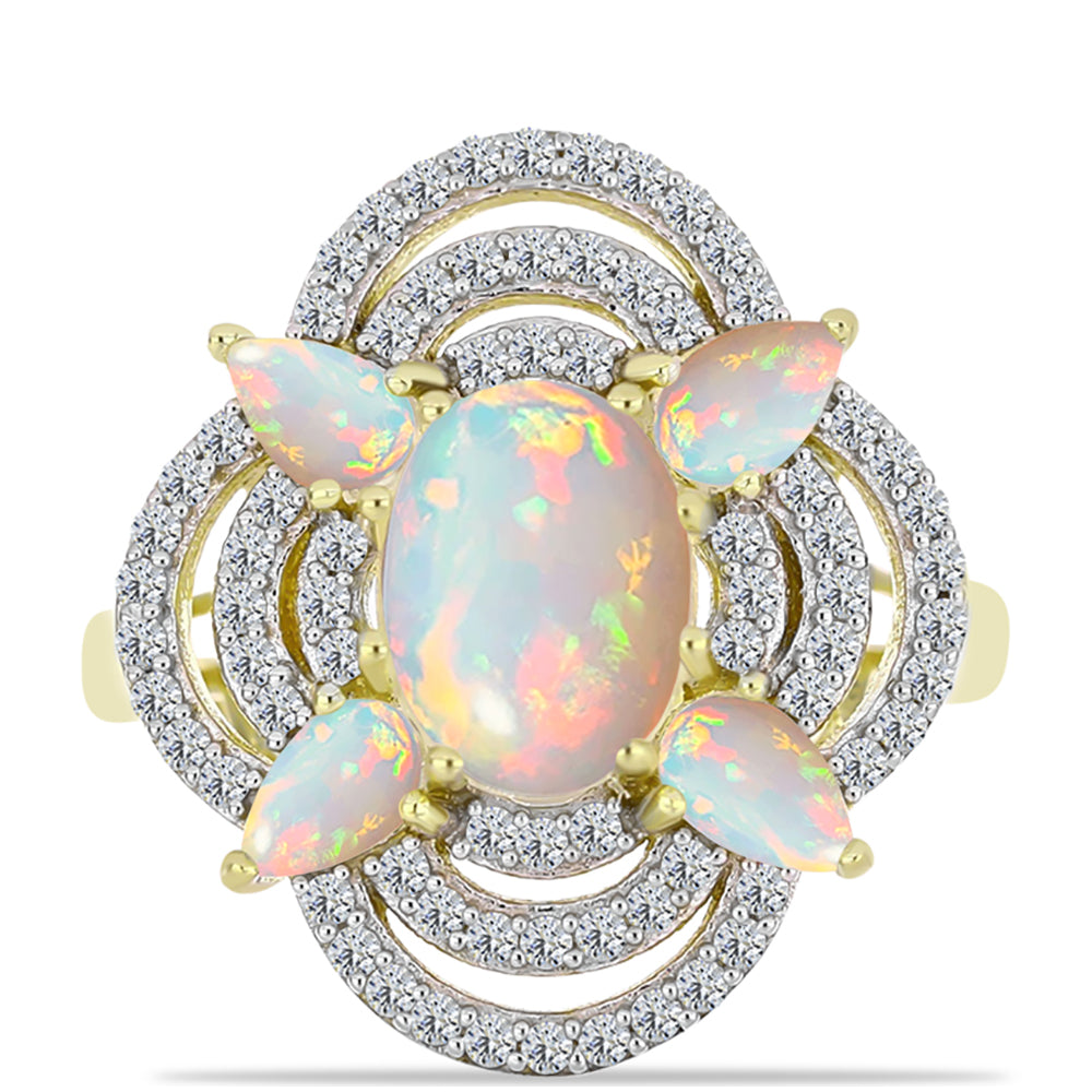 Inel din Argint 925 Placat cu Aur ( 3.82 grame ) cu Opal Welo și Topaz Alb 1.83 Carate 1 