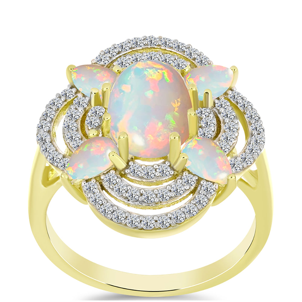 Inel din Argint 925 Placat cu Aur ( 3.82 grame ) cu Opal Welo și Topaz Alb 1.83 Carate 3 