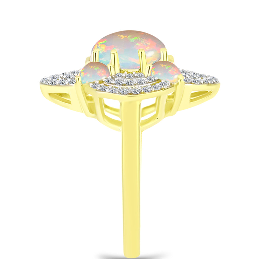 Inel din Argint 925 Placat cu Aur ( 3.82 grame ) cu Opal Welo și Topaz Alb 1.83 Carate 4 