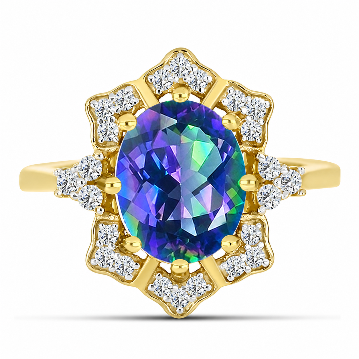 Inel din Argint 925 Placat cu Aur ( 2.84 grame ) cu Topaz Mistic și Topaz Alb 2.62 Carate 1 