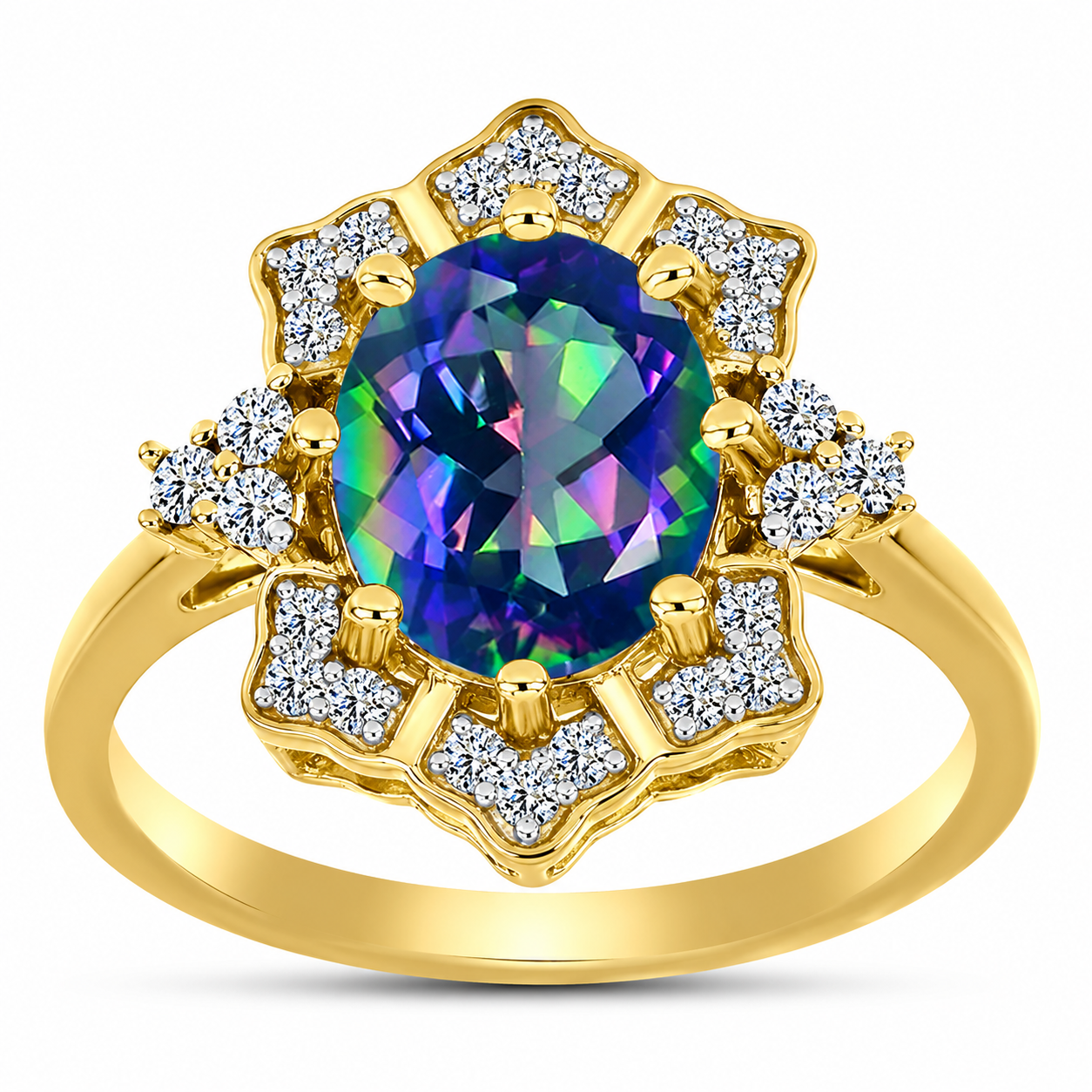 Inel din Argint 925 Placat cu Aur ( 2.84 grame ) cu Topaz Mistic și Topaz Alb 2.62 Carate