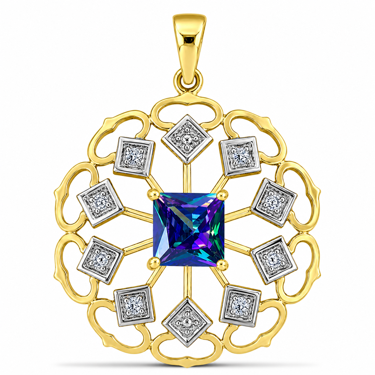Pandantiv din Argint 925 Placat cu Aur ( 2.12 grame ) cu Topaz Mistic și Topaz Alb 1 Carate 1 